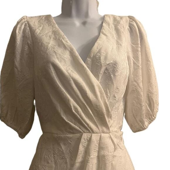 Fashion Nova Surplice To Meet You Mini Dress Cream Puff Sleeve Wrap Size S - Picture 3 of 5